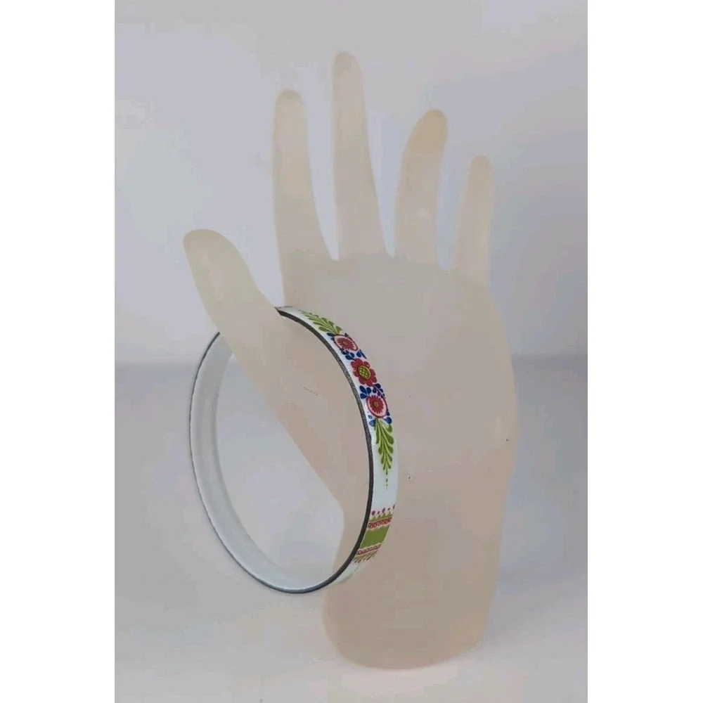 Enameled Bangle Bracelet Boho Hippy Chic Danish Design Flower Motif Vintage Vint
